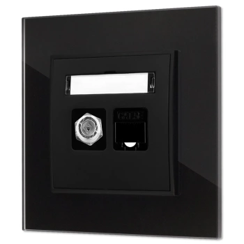 Gniazdo rj45/antenowe z ramką kwadratową efekt szkła seria ICON kolor czarny