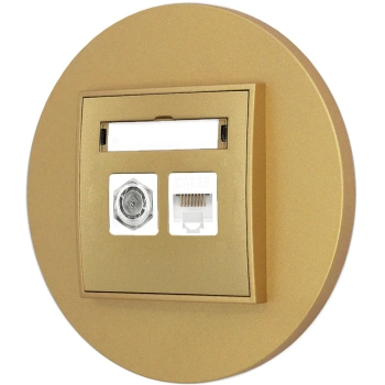 Gniazdo rj45/antenowe z ramką okrągłą seria MINI kolor złoty