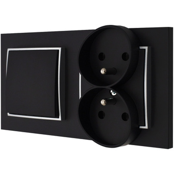 Włącznik z gniazdkiem  bezpieczne dla dzieci kolor czarny mat/srebrny 13