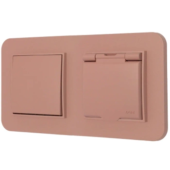 Włącznik pojedynczy z gniazdem hermetycznym z ramką zaokrągloną seria MINI kolor łososiowy