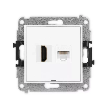 Mechanizm gniazda pojedynczego HDMI 2.0, 4K + gniazda komp. poj. 1xRJ45, kat. 5e, 8-stykowy, bez pola opisowego Karlik seria MINI MGHKBO-45e kolor biały