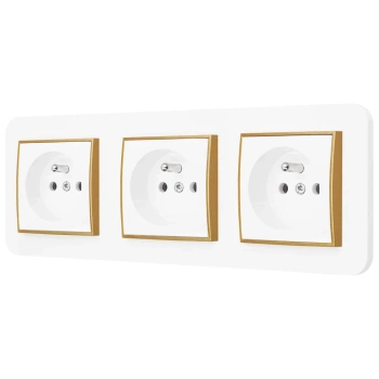 Trzy gniazda pojedyncze z ramką zaokrągloną seria MINI kolor biały złoty