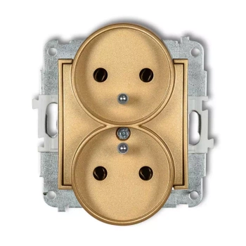 Mechanizm gniazda podwójnego do ramki z uziemieniem 2x2P+Z bez przesłon torów prądowych Karlik seria MINI 29MGPR-2z kolor złoty