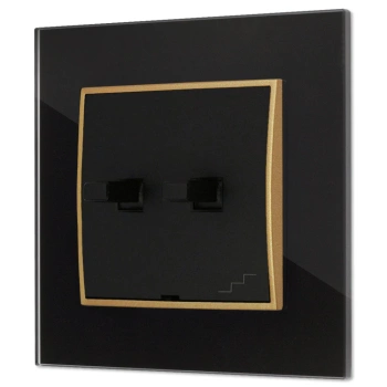 Włącznik schodowy podwójny w stylu USA ramka kwadratowa efekt szkła seria ICON kolor czarny/złoty