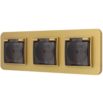 Trzy gniazda hermetyczne z ramką zaokrągloną seria MINI kolor złoty