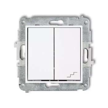 Mechanizm łącznika jednobiegunowego ze schodowym wspólne zasilanie Karlik seria MINI MWP-10.1 kolor biały