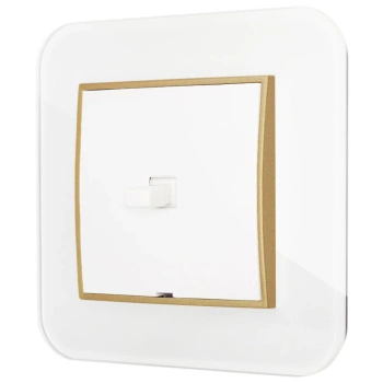 Włącznik pojedynczy w stylu USA ramka zaokrąglona efekt szkła seria ICON kolor biały/złoty