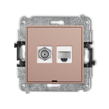 Mechanizm gniazda antenowego poj. typu F SAT + gniazda komp. poj. 1xRJ45, kat. 6, 8-stykowy, bez pola opisowego Karlik seria MINI 62MGFKBO-3 kolor łososiowy