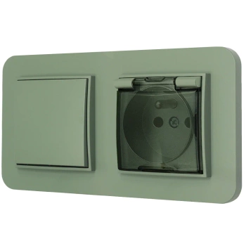 Włącznik pojedynczy z gniazdem hermetycznym z ramką zaokrągloną seria MINI kolor szałwiowy