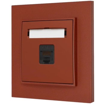 Gniazdo internetowe rj45 1x z ramką kwadratową seria MINI kolor terakota
