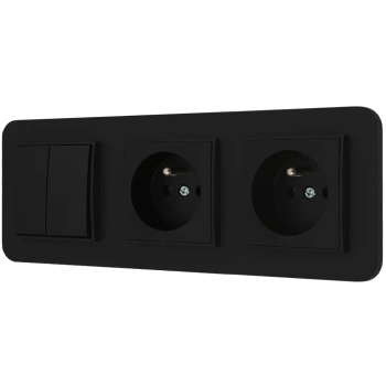 Włącznik podwójny i dwa gniazda pojedyncze z ramką zaokrągloną seria MINI kolor czarny