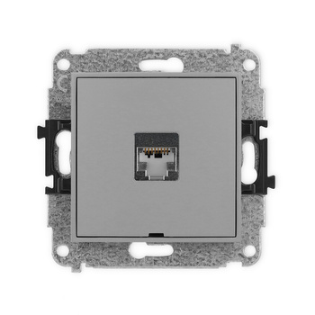 Mechanizm gniazda komputerowego pojedynczego 1xRJ45, kat. 5e, ekranowany, 8-stykowy, bez pola opisowego Karlik seria ICON 27IGKBO-1e kolor szary mat