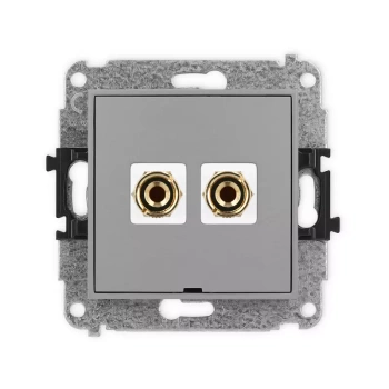 Mechanizm gniazda głośnikowego pojedynczego, bez pola opisowego typu banan - czerwony i czarny, pozłacany, 4 mm2, do lutowania Karlik seria MINI 27MGGBO-3 kolor szary mat