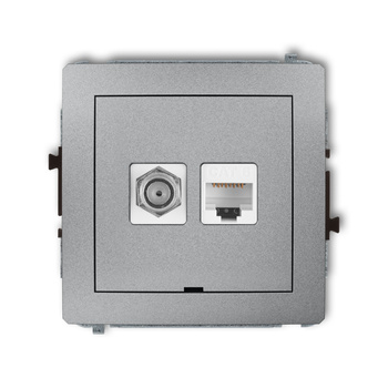 Mechanizm gniazda antenowego poj. typu F SAT + gniazda komp. poj. 1xRJ45, kat. 6, 8-stykowy, bez pola opisowego Karlik seria DECO 7DGFKBO-3 kolor srebrny metalik