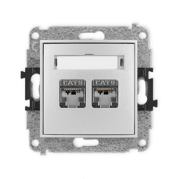 Mechanizm gniazda komputerowego podwójnego 2xRJ45, kat. 6, ekranowany, 8-stykowy Karlik seria ICON 7IGK-6 kolor srebrny metalik