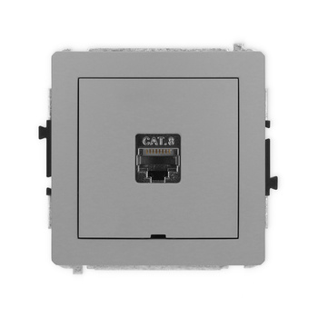 Mechanizm gniazda komputerowego pojedynczego 1xRJ45, kat. 8, ekranowany, 8-stykowy, bez pola opisowego Karlik seria DECO 27DGKBO-11 kolor szary mat