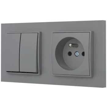 Włącznik podwójny z gniazdem pojedynczym z ramką prostą seria MINI kolor szary mat
