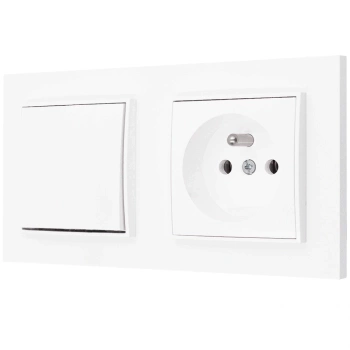 Włącznik pojedynczy z gniazdem pojedynczym z ramką prostą seria MINI kolor biały mat