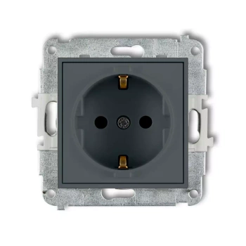 Mechanizm gniazda pojedynczego z uziemieniem SCHUKO 2P+Z z przesłonami torów Karlik seria ICON 28IGP-1sp kolor grafitowy mat