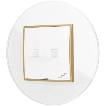 Włącznik schodowy podwójny w stylu USA ramka okrągła efekt szkła seria ICON kolor biały/złoty