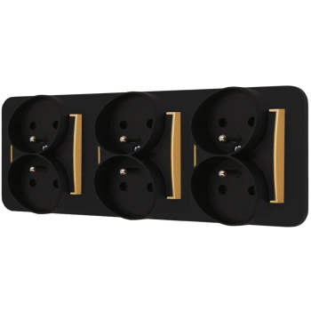Trzy gniazda podwójne z ramką zaokrągloną seria MINI kolor czarny złoty