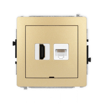 Mechanizm gniazda pojedynczego HDMI 2.0, 4K + gniazda komp. poj. 1xRJ45, kat. 5e, 8-stykowy, bez pola opisowego Karlik seria DECO 29DGHKBO-45e kolor złoty