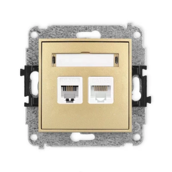 Mechanizm gniazda telefonicznego pojedynczego 1xRJ11 + komputerowego pojedynczego 1xRJ45, kat. 5e, 8-stykowy, beznarzędziowe Karlik seria MINI 29MGTK kolor złoty