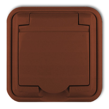 Gniazdo bryzgoszczelne z uziemieniem 2P+Z klapka brązowa Karlik seria LIZA 4GPH-1z kolor brązowy