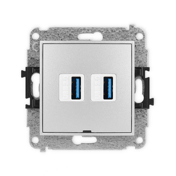 Mechanizm gniazda podwójnego 2xUSB A-A 3.0, bez pola opisowego Karlik seria ICON 7IGUSBBO-6 kolor srebrny metalik
