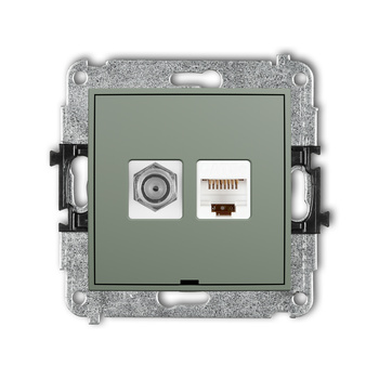 Mechanizm gniazda antenowego poj. typu F SAT + gniazda komp. poj. 1xRJ45, kat. 5e, 8-stykowy, bez pola opisowego Karlik seria ICON 61IGFKBO-1 kolor szałwiowy