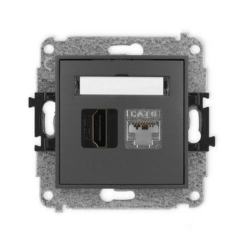 Mechanizm gniazda pojedynczego HDMI 2.0, 4K + gniazda komp. poj. 1xRJ45, kat. 6, ekranowany, 8-stykowy Karlik seria ICON 28IGHK-46 kolor grafitowy mat