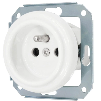 Gniazdo pojedyncze 2P+Z 'Retro' 16A-250V~, zaciski śrubowe, białe