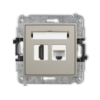 Mechanizm gniazda pojedynczego HDMI 2.0, 4K + gniazda komp. poj. 1xRJ45, kat. 5e, 8-stykowy Karlik seria MINI 60MGHK-45e kolor taupe