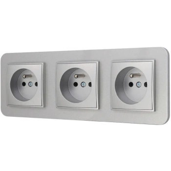 Trzy gniazda pojedyncze z ramką zaokrągloną seria MINI kolor srebrny