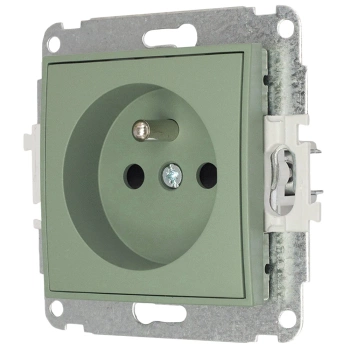 Mechanizm gniazda pojedynczego z uziemieniem 2P+Z z przesłonami torów Karlik seria MINI 61MGP-1zp kolor szałwiowy