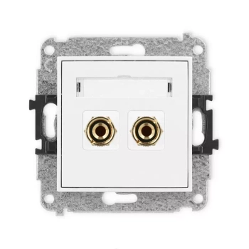 Mechanizm gniazda głośnikowego pojedynczego typu banan - czerwony i czarny, pozłacany, 4 mm2, do lutowania Karlik seria MINI MGG-3 kolor biały