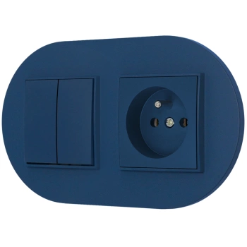 Włącznik podwójny z gniazdem pojedynczym z ramką okrągłą seria MINI kolor navy blue