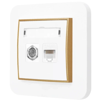 Gniazdo rj45/antenowe z ramką zaokrągloną seria MINI kolor biały złoty