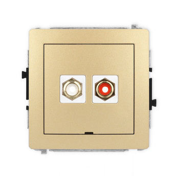 Mechanizm gniazda podwójnego RCA, bez pola opisowego typu cinch - biały i czerwony, pozłacany Karlik seria DECO 29DGRCABO-2 kolor złoty