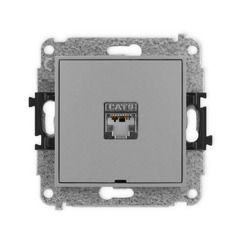 Mechanizm gniazda komputerowego pojedynczego 1xRJ45, kat. 6, ekranowany, 8-stykowy, bez pola opisowego Karlik seria ICON 27IGKBO-5 kolor szary mat