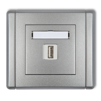 Ładowarka USB pojedyncza USB A, 5W max., 5V, 1A Karlik seria FLEXI 7FCUSB-1 kolor srebrny metalik