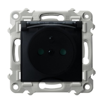 Gniazdo bryzgoszczelne z uziemieniem IP-44 z przesłonami torów prądowych wieczko przezroczyste seria SZAFIR kolor Czarny metalik symbol GPH-1ZZP/m/33/d