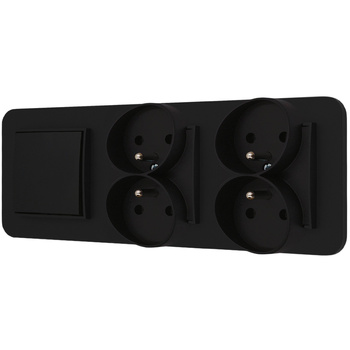 Włącznik pojedynczy i dwa gniazda podwójne z ramką zaokrągloną seria MINI kolor czarny