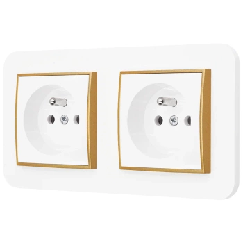 Dwa gniazda pojedyncze z ramką zaokrągloną seria MINI kolor biały złoty