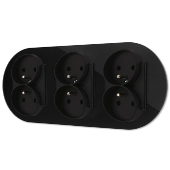 Trzy gniazda podwójne z ramką okrągłą efekt szkła seria ICON kolor czarny