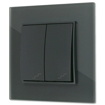 Włącznik schodowy podwójny z ramką kwadratową efekt szkła seria ICON kolor grafitowy mat