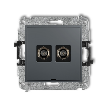 Mechanizm gniazda antenowego podwójnego typu F SAT niklowany, bez pola opisowego Karlik seria MINI 28MGFBO-2 kolor grafitowy mat