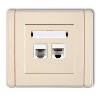 Gniazdo telefoniczne pojedyncze 1xRJ11 + komputerowe pojedyncze 1xRJ45, kat. 5e, 8-stykowe, beznarzędziowe Karlik seria FLEXI 1FGTK kolor beżowy