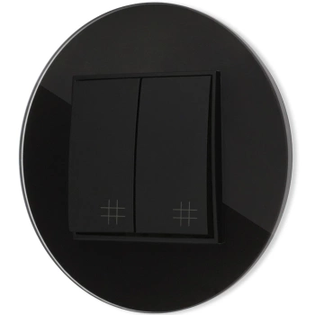 Włącznik krzyżowy podwójny z ramką okrągłą efekt szkła seria ICON kolor czarny