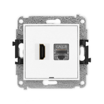 Mechanizm gniazda pojedynczego HDMI 2.1, 8K + gniazda komp. poj. 1xRJ45, kat. 8, ekranowany, 8-stykowy, bez pola opisowego Karlik seria ICON IGHKBO-88 kolor biały